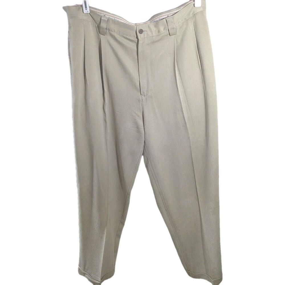Tommy Bahama Dress Pants Mens 38 Khaki Tan 100% Silk Trousers Slacks Pleated
